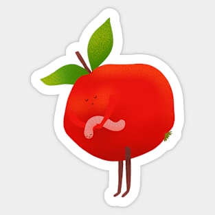 Cute red apple and his cute pet worm, version 1 Sticker